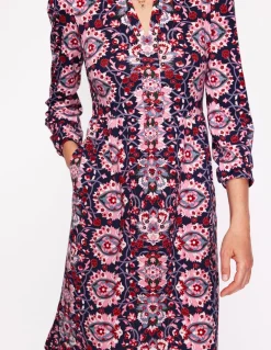 Naomi Relaxed Jersey Dress-Old Rose, Bloom Trellis-Boden Outlet