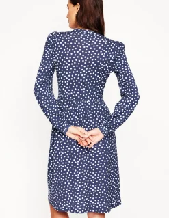 Naomi Relaxed Jersey Dress-French Navy, Abstract Dot-Boden Shop