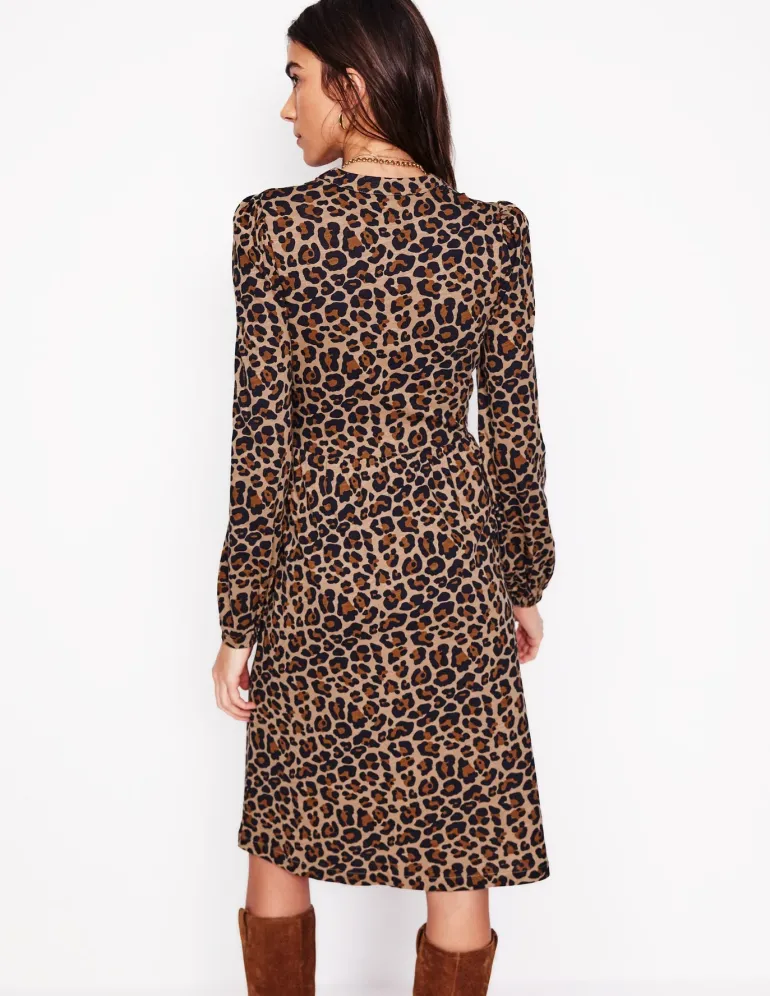 Naomi Relaxed Jersey Dress-Camel, Cheetah Pop-Boden Shop