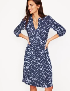 Naomi Relaxed Jersey Dress-French Navy, Abstract Dot-Boden Shop