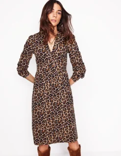Naomi Relaxed Jersey Dress-Camel, Cheetah Pop-Boden Shop