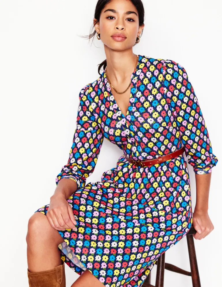 Naomi Relaxed Jersey Dress-French Navy, Flowerbed-Boden Fashion