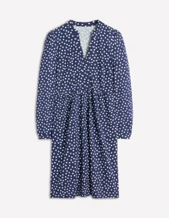 Naomi Relaxed Jersey Dress-French Navy, Abstract Dot-Boden Shop