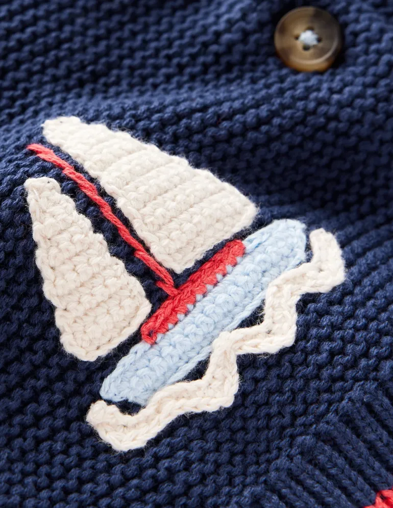 Novelty logo Cardigan-Starboard Blue Boats-Boden Flash Sale