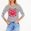 Novelty Long Sleeve Jersey Top-Ivory, Navy Heart-Boden Hot