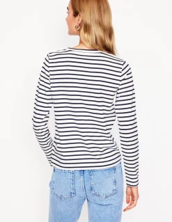 Novelty Long Sleeve Jersey Top-Ivory, Navy Heart-Boden Hot