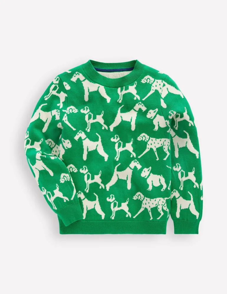 Novelty Sweater-Sapling Green Dogs-Boden Clearance