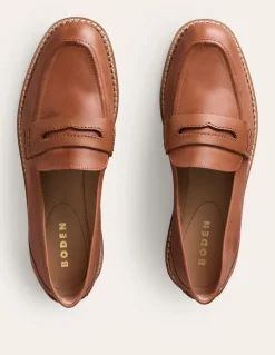 Nya Structured Penny Loafer-Tan Burnished Leather-Boden Sale