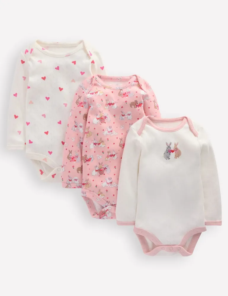 3 Pack Pointelle Bodies-Pink Love Bunnies-Boden Discount