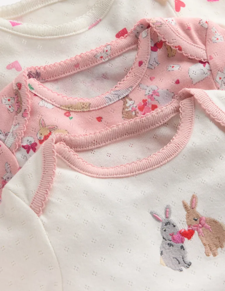 3 Pack Pointelle Bodies-Pink Love Bunnies-Boden Discount