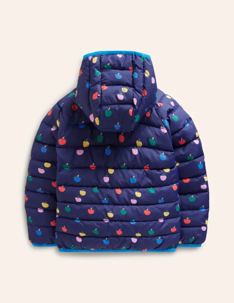 Pack-Away Padded Jacket-College Navy Rainbow Apples-Boden Clearance