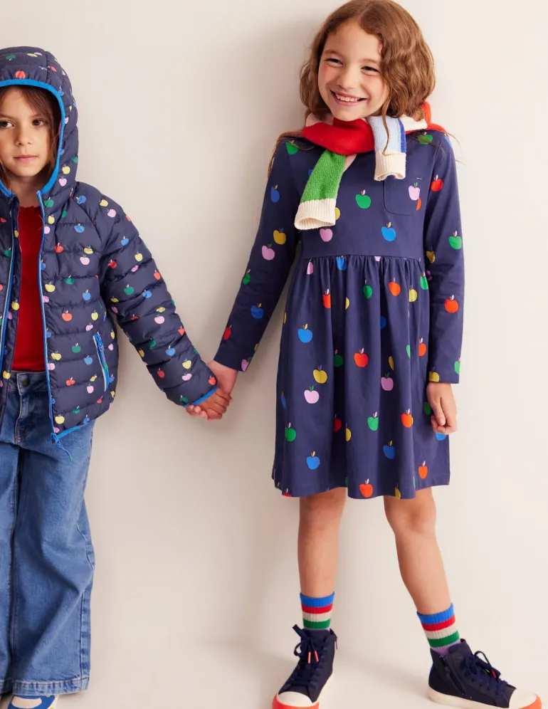 Pack-Away Padded Jacket-College Navy Rainbow Apples-Boden Clearance
