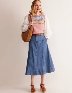 Panelled Full Denim Skirt-Mid Vintage-Boden Cheap