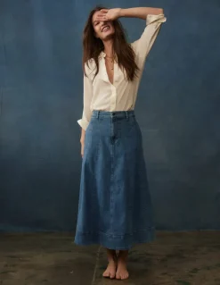 Panelled Full Denim Skirt-Mid Vintage-Boden Cheap
