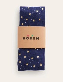 Patterned Tights-Navy Foil Stars-Boden Flash Sale