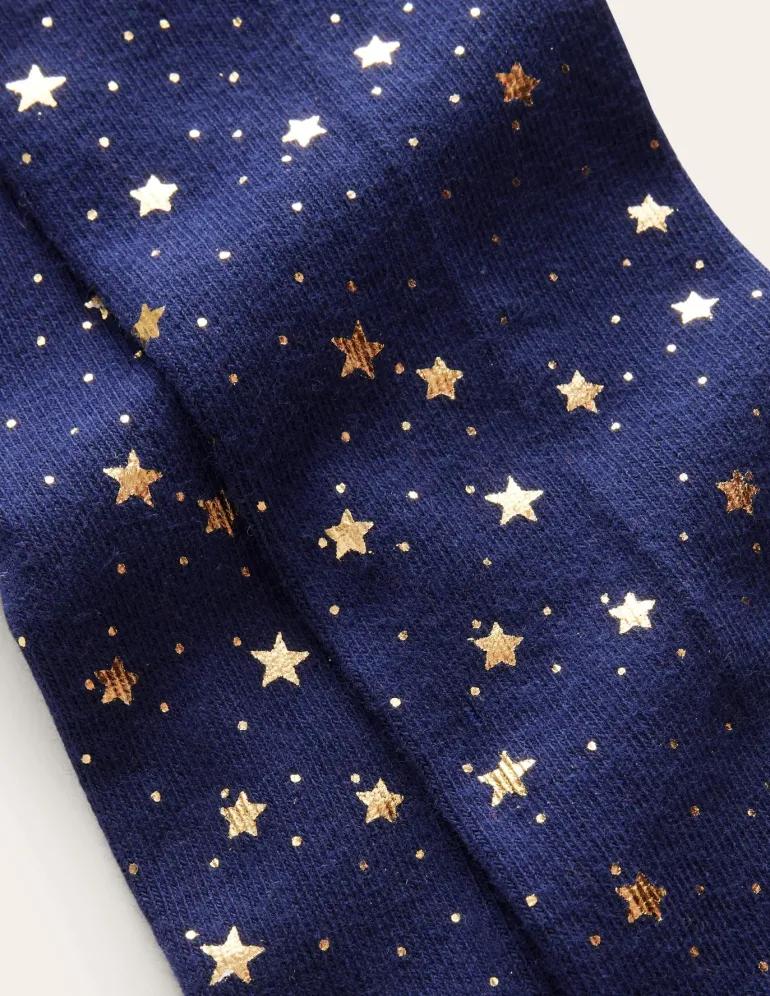 Patterned Tights-Navy Foil Stars-Boden Flash Sale