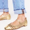 Penelope Mary Jane Flat-Gold Woven Leather-Boden Clearance