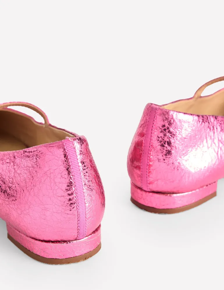Penelope Mary Jane Flat-Pink Peacock Metallic Leather-Boden Hot