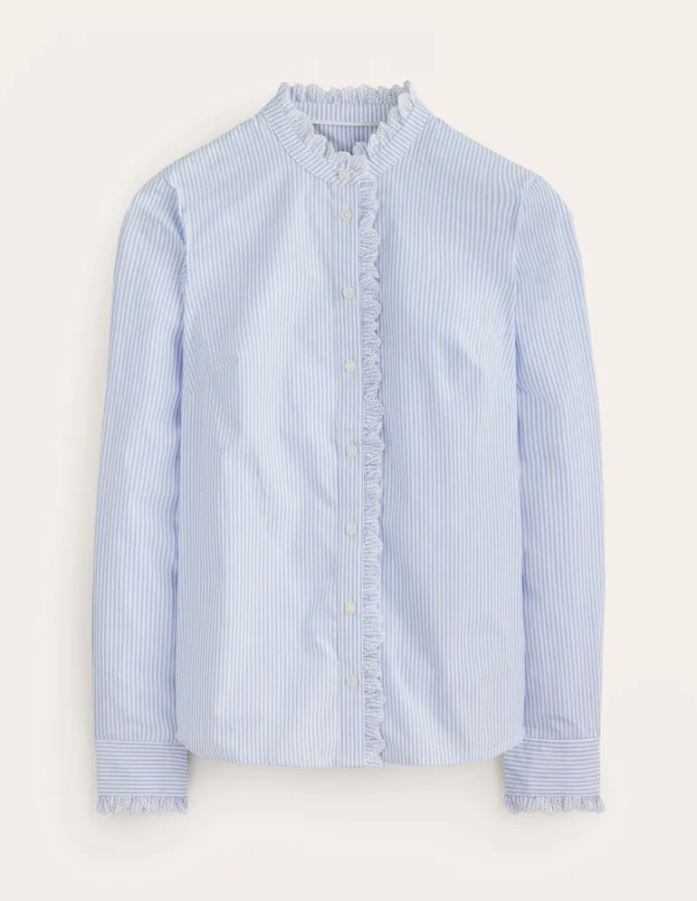 Phoebe Shirt-Blue, Ivory Stripe-Boden Store