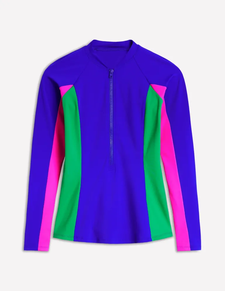 Piped Raglan Rash Guard-Colbolt Blue-Boden New