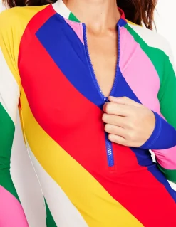 Piped Raglan Rash Guard-Multi, Rainbow Cascade-Boden Hot