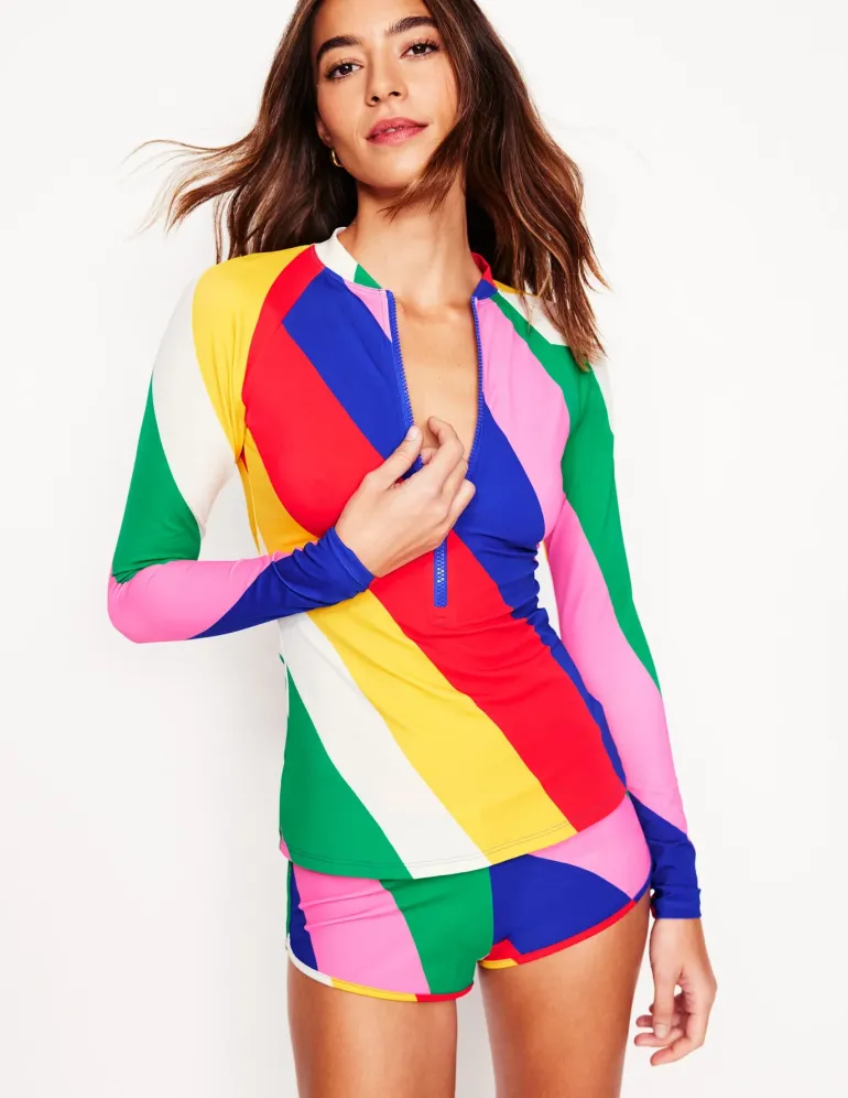 Piped Raglan Rash Guard-Multi, Rainbow Cascade-Boden Hot