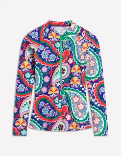 Piped Raglan Rash Guard-Multi, Meadow Paisley-Boden Cheap