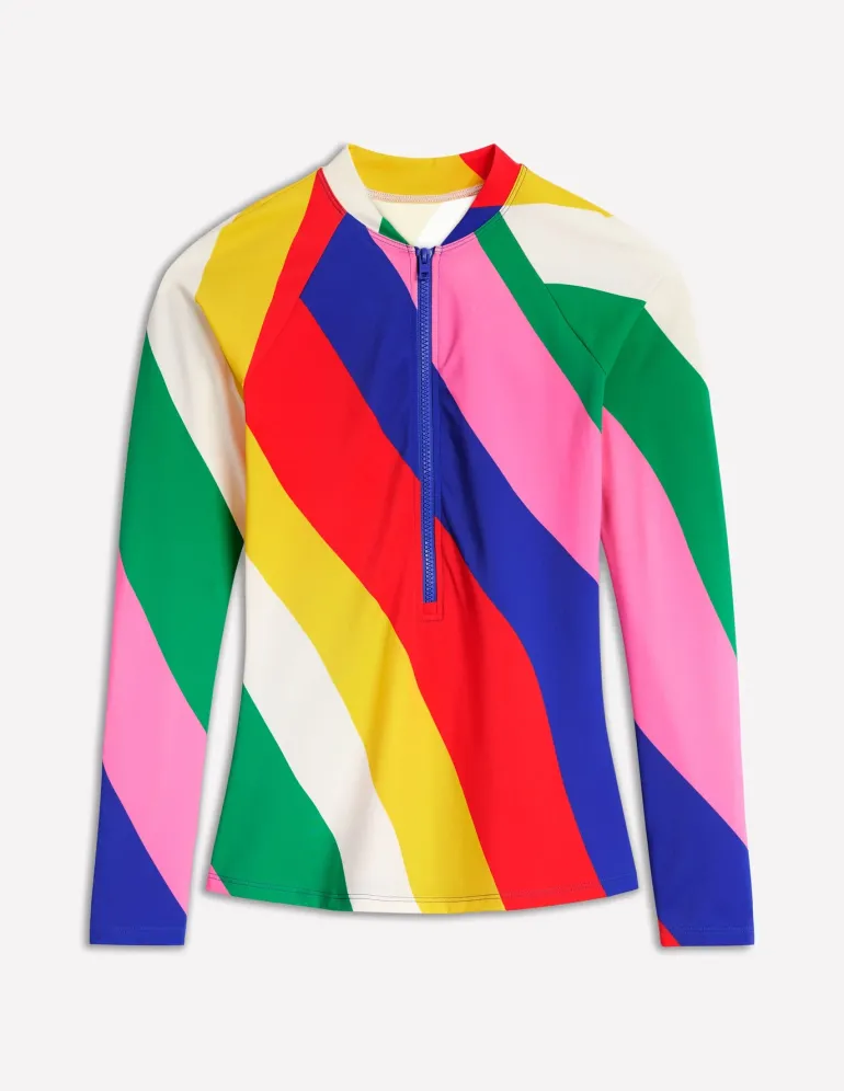 Piped Raglan Rash Guard-Multi, Rainbow Cascade-Boden Hot