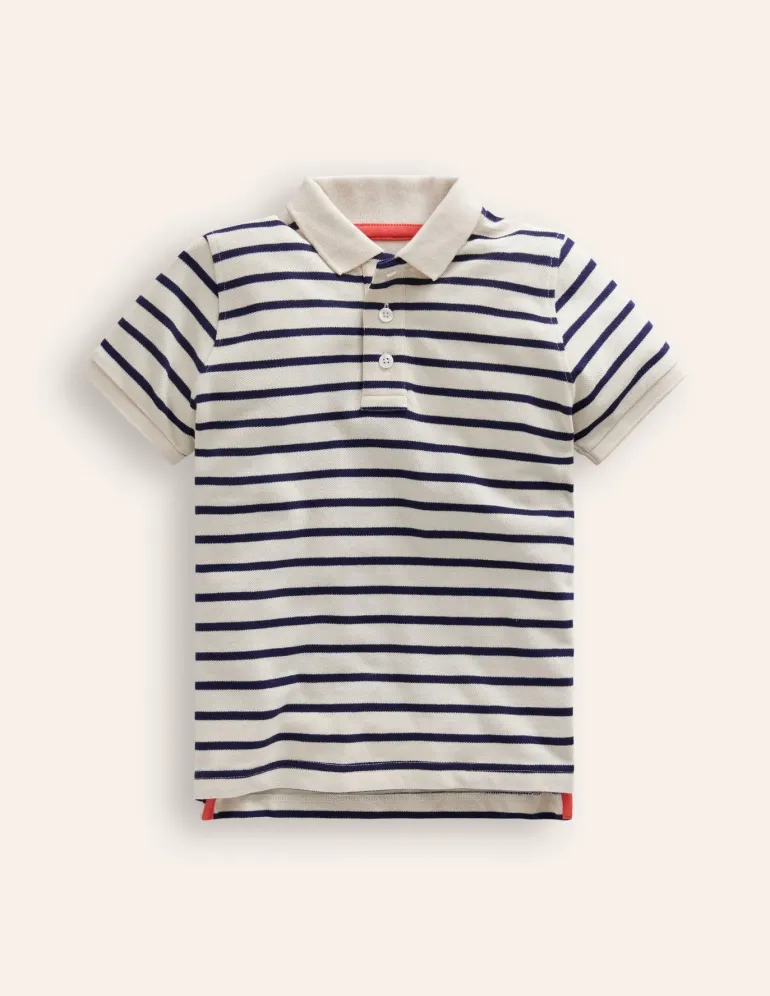 Piqué Polo Shirt-Ivory/College Navy-Boden Best Sale
