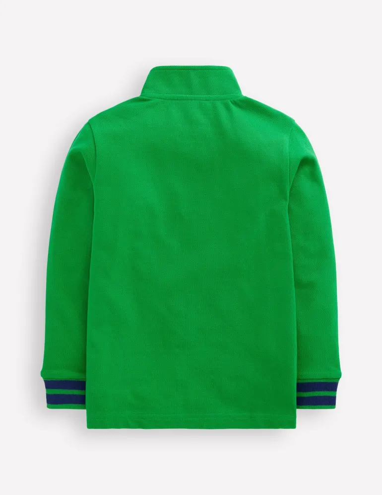 Pique Polo Half Zip-Sapling Green-Boden Best