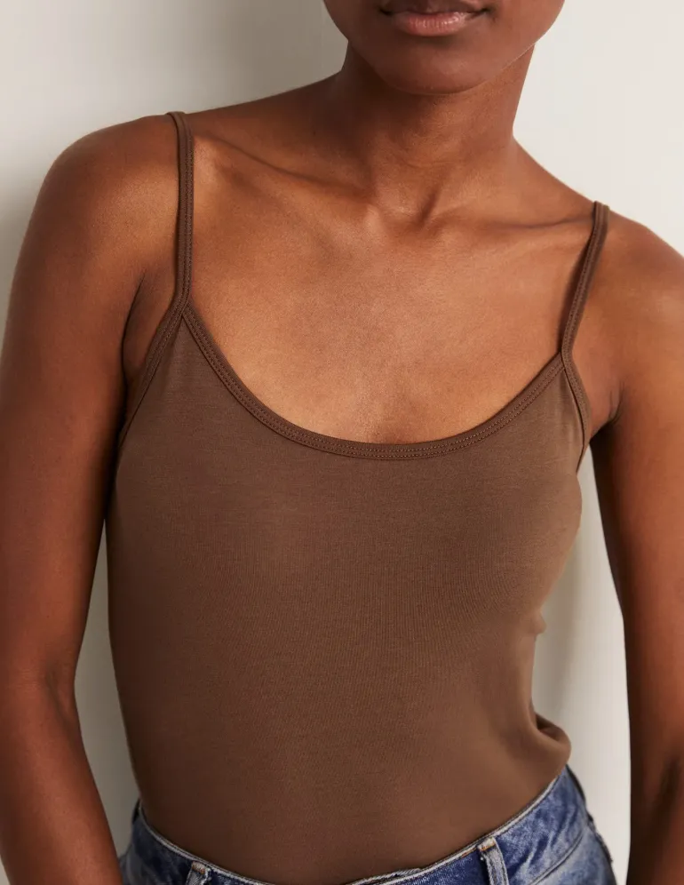 Plain Cami Top-Deep Brown-Boden Hot