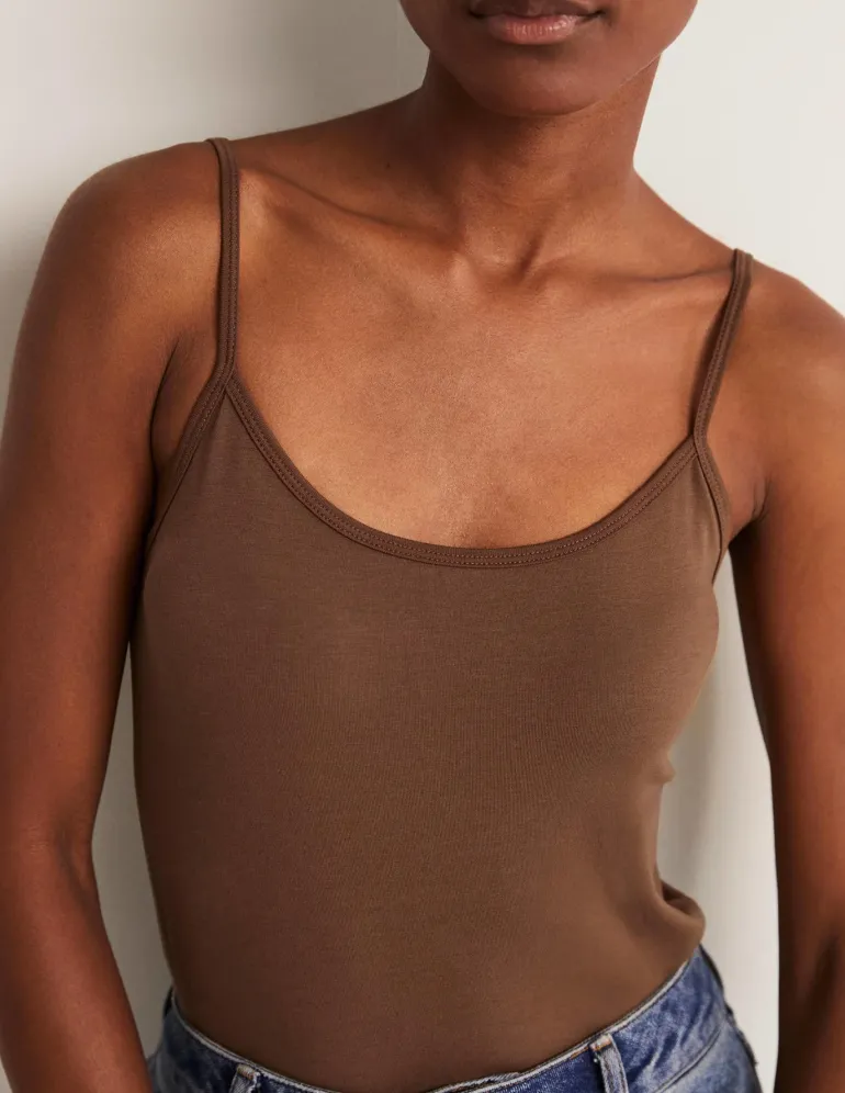 Plain Cami Top-Deep Brown-Boden Hot