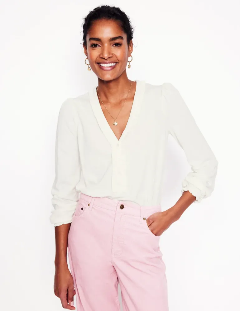 Poppy Ruffled Henley Top--Boden Flash Sale