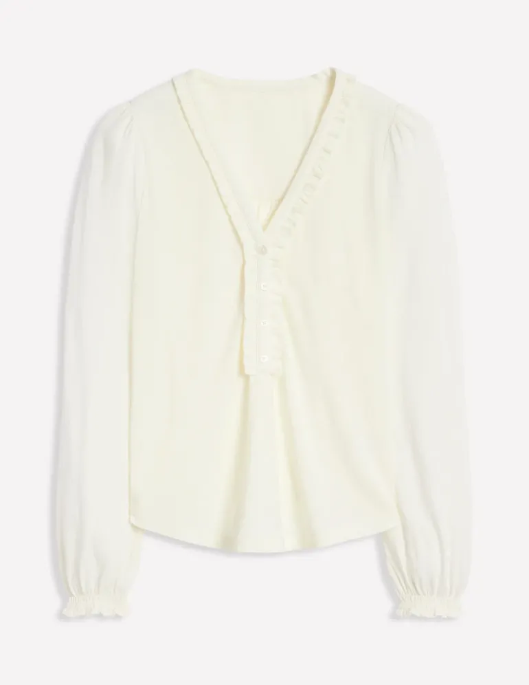 Poppy Ruffled Henley Top--Boden Flash Sale
