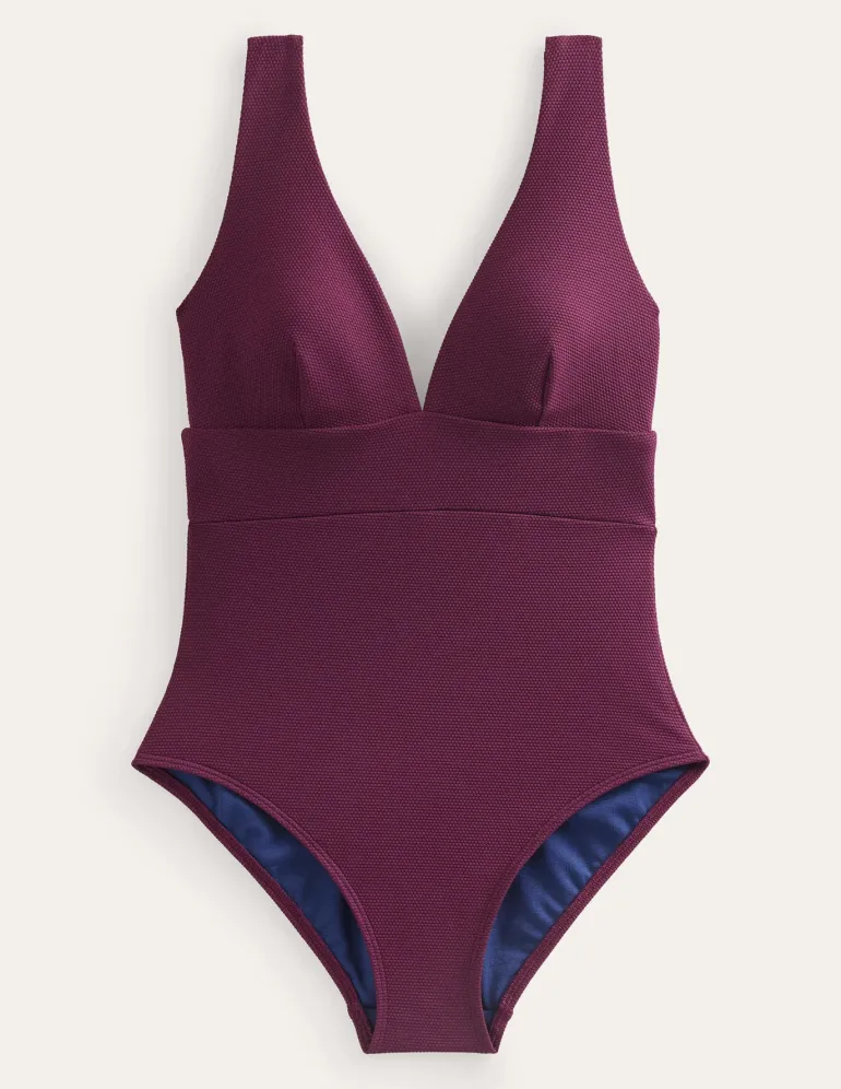 Porto V-Neck Swimsuit-Chockeberry Honeycomb-Boden Best Sale