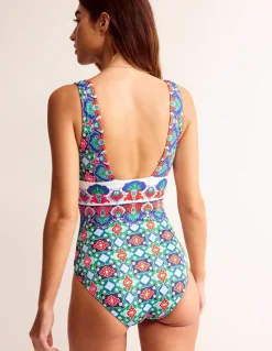 Porto V-Neck Swimsuit-Green Tambourine, Coastal Tile-Boden Flash Sale