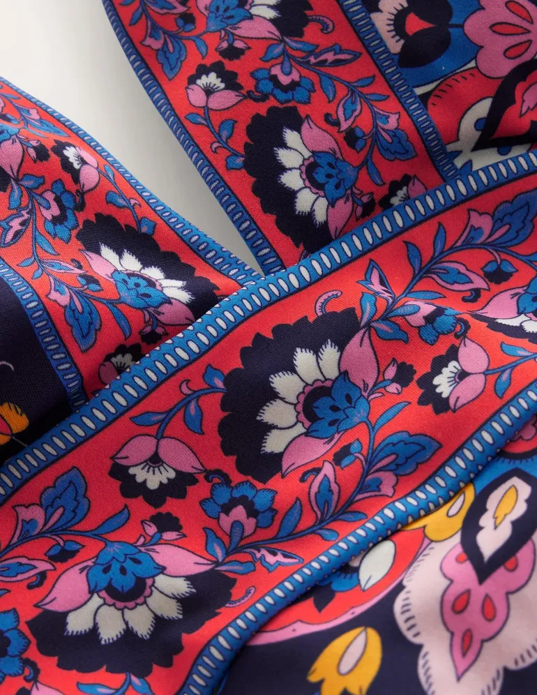 Porto V-Neck Swimsuit-Mandarin Red, Botanical Sprig-Boden Sale