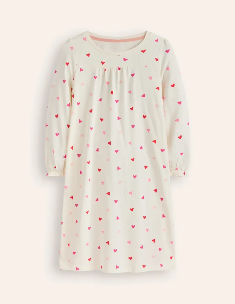 Printed Long-sleeved Nightie-Multi Hearts-Boden Fashion