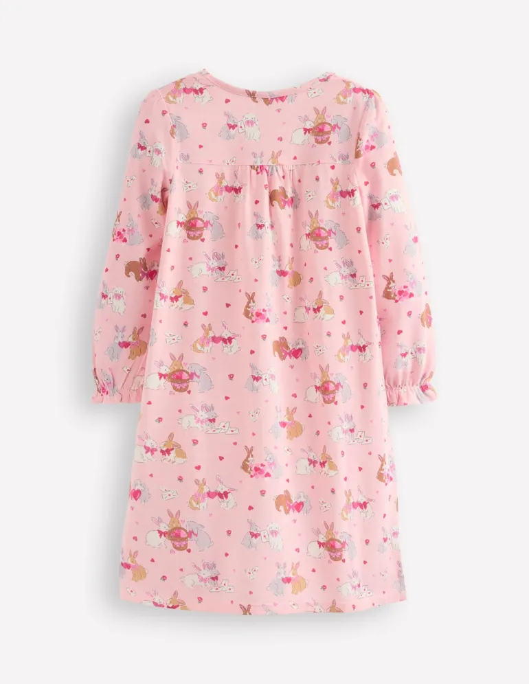 Printed Long-Sleeved Nightie-Chalk Pink Love Bunnies-Boden Discount