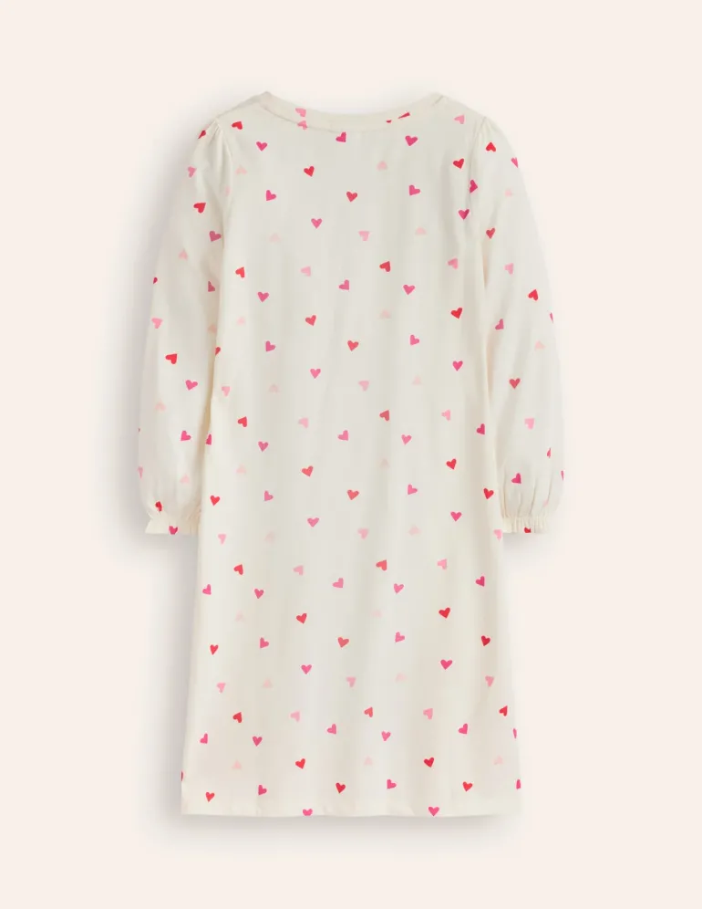 Printed Long-sleeved Nightie-Multi Hearts-Boden Fashion