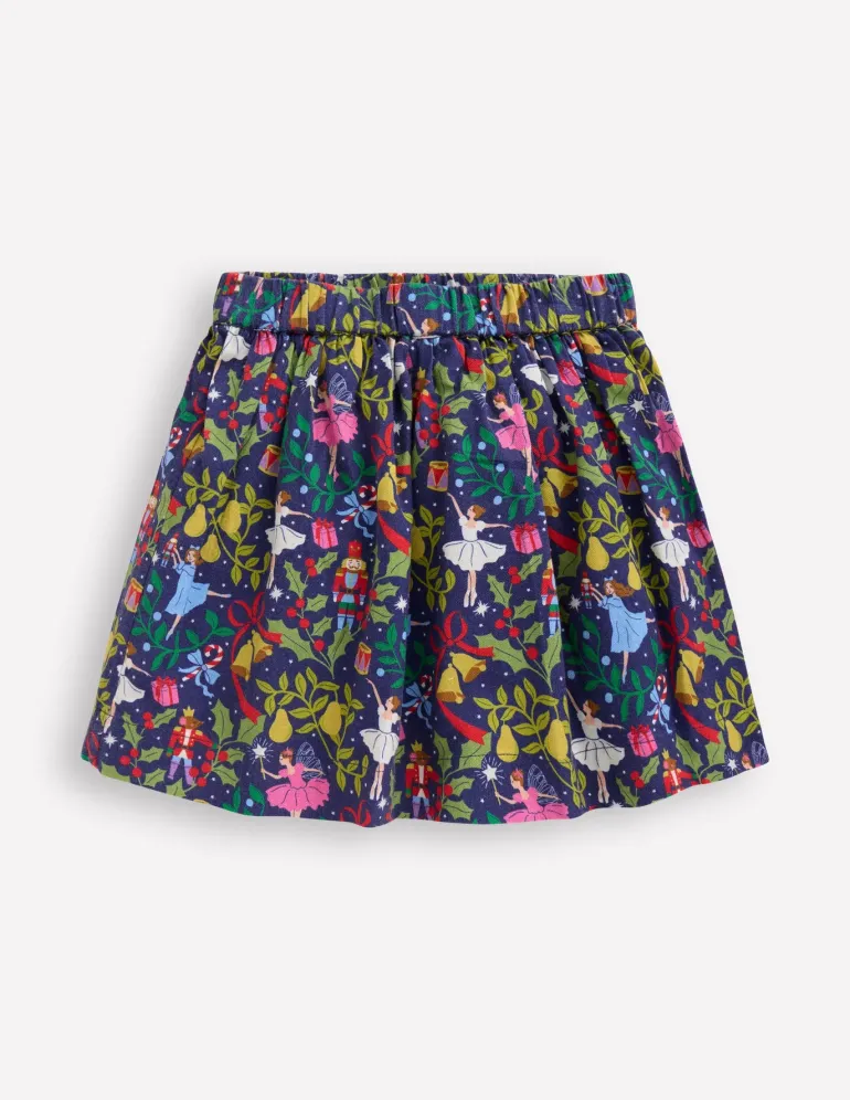 Printed Pull-On Twirly Skirt-Starboard Blue Nutcracker-Boden Best