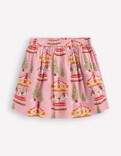 Printed Pull-On Twirly Skirt-Vintage Pink Carousel-Boden Fashion