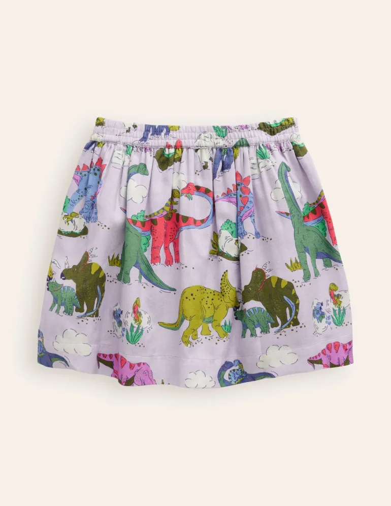 Printed Pull-On Twirly Skirt-Lilac Dino Family-Boden Hot