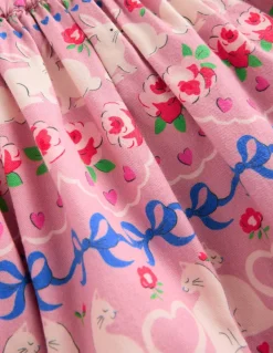 Printed Pull-On Twirly Skirt-Pink Valentines Bunny Stripe-Boden Outlet
