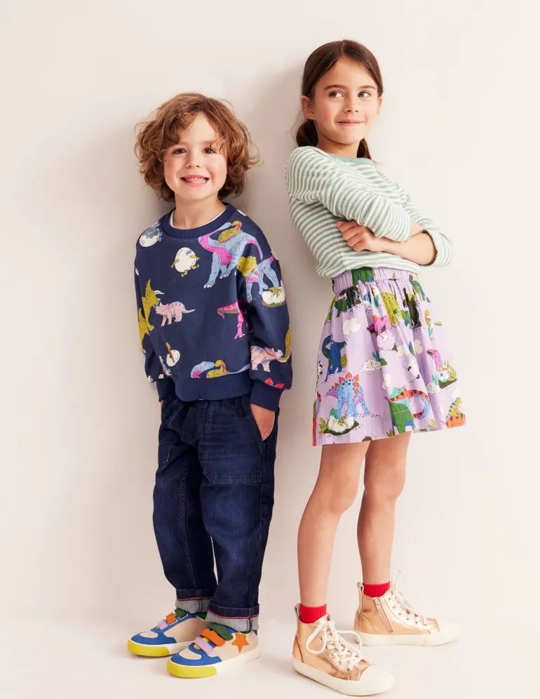 Printed Pull-On Twirly Skirt-Lilac Dino Family-Boden Hot