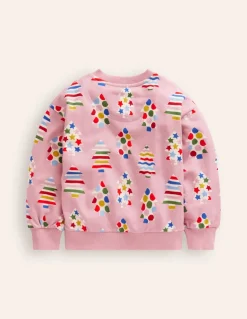 Printed Relaxed Sweatshirt-Vintage Pink Christmas Trees-Boden Discount