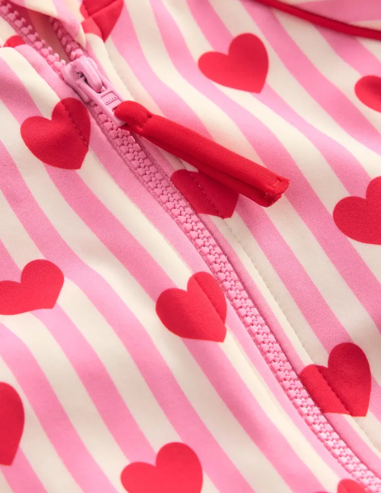 Printed Sun Safe Surfsuit-Bubblegum Pink Heart Stripe-Boden Sale