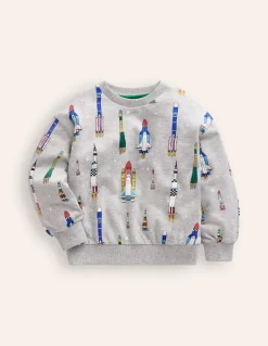 Printed Sweatshirt-Grey Marl Rockets-Boden Outlet