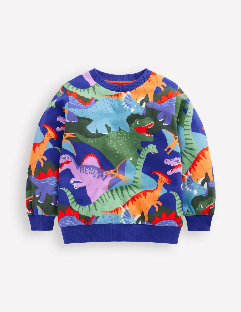 Printed Sweatshirt-Multi Dino Camo-Boden Fashion