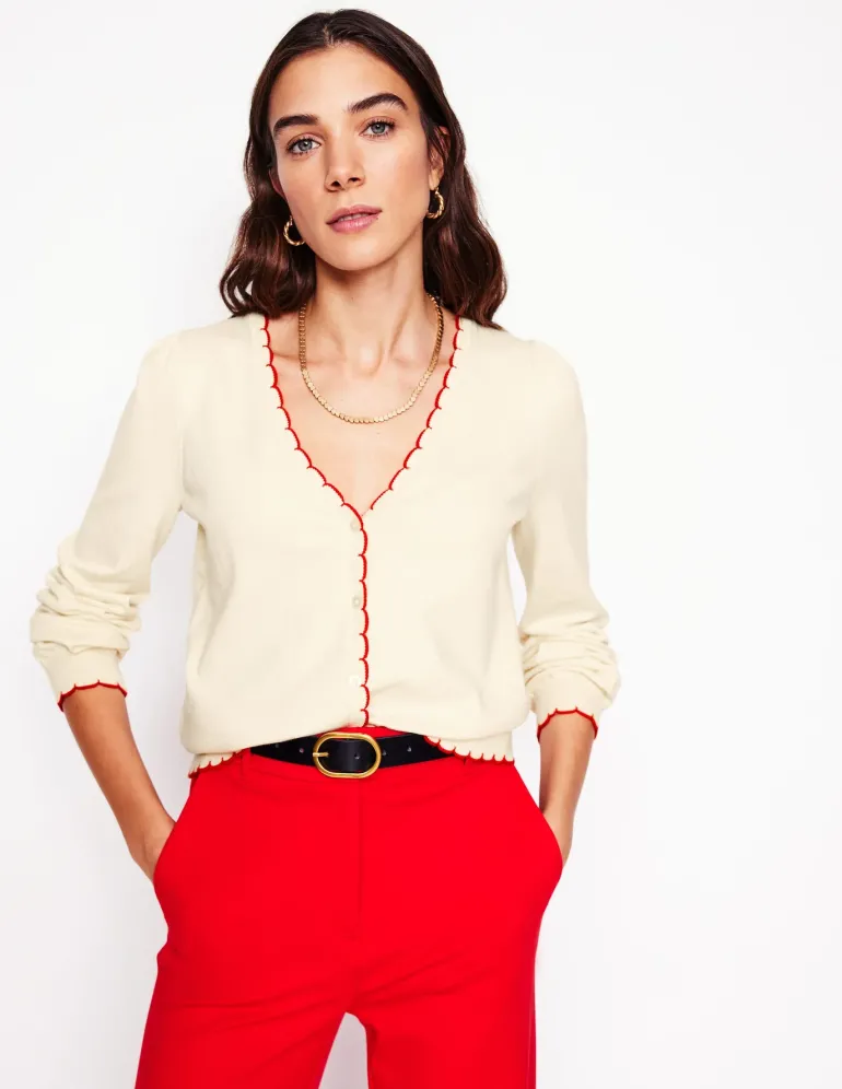 Pru Scallop Trim Cardigan-Warm Ivory-Boden Discount